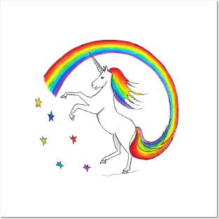 Rainbow Unicorn with Colourful Stars Positive Print Posters and Art